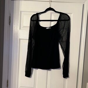 Chic Black Sheer Sleeve Blouse